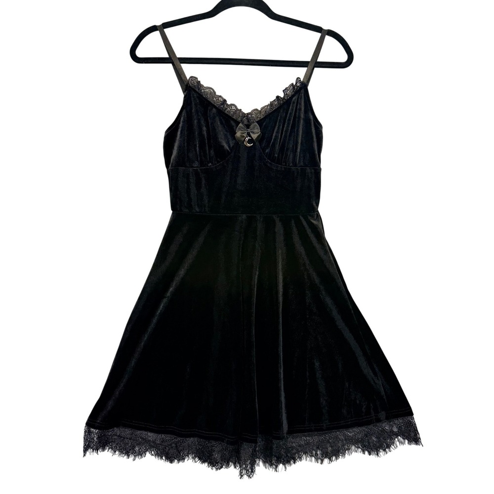 Velvet Lace Trim Mini Dress Gothic Vampy Whimsigoth Grunge Romantic Witchy